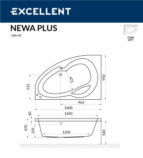 Ванна акриловая EXCELLENT Newa 160x95 (левая)